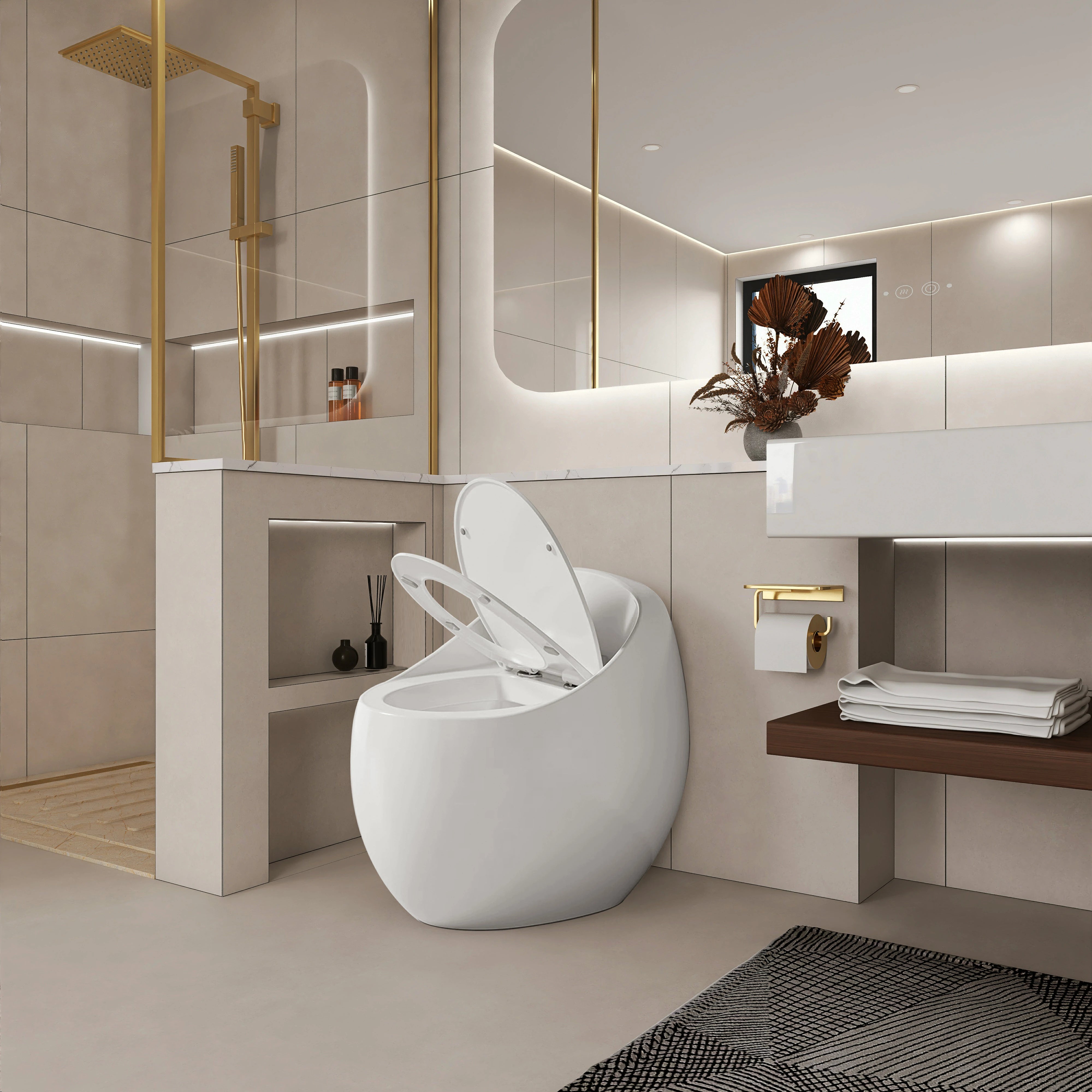 AISU Einteilige Toilette in Eierform mit Einzelspülung, 1,28 GPF