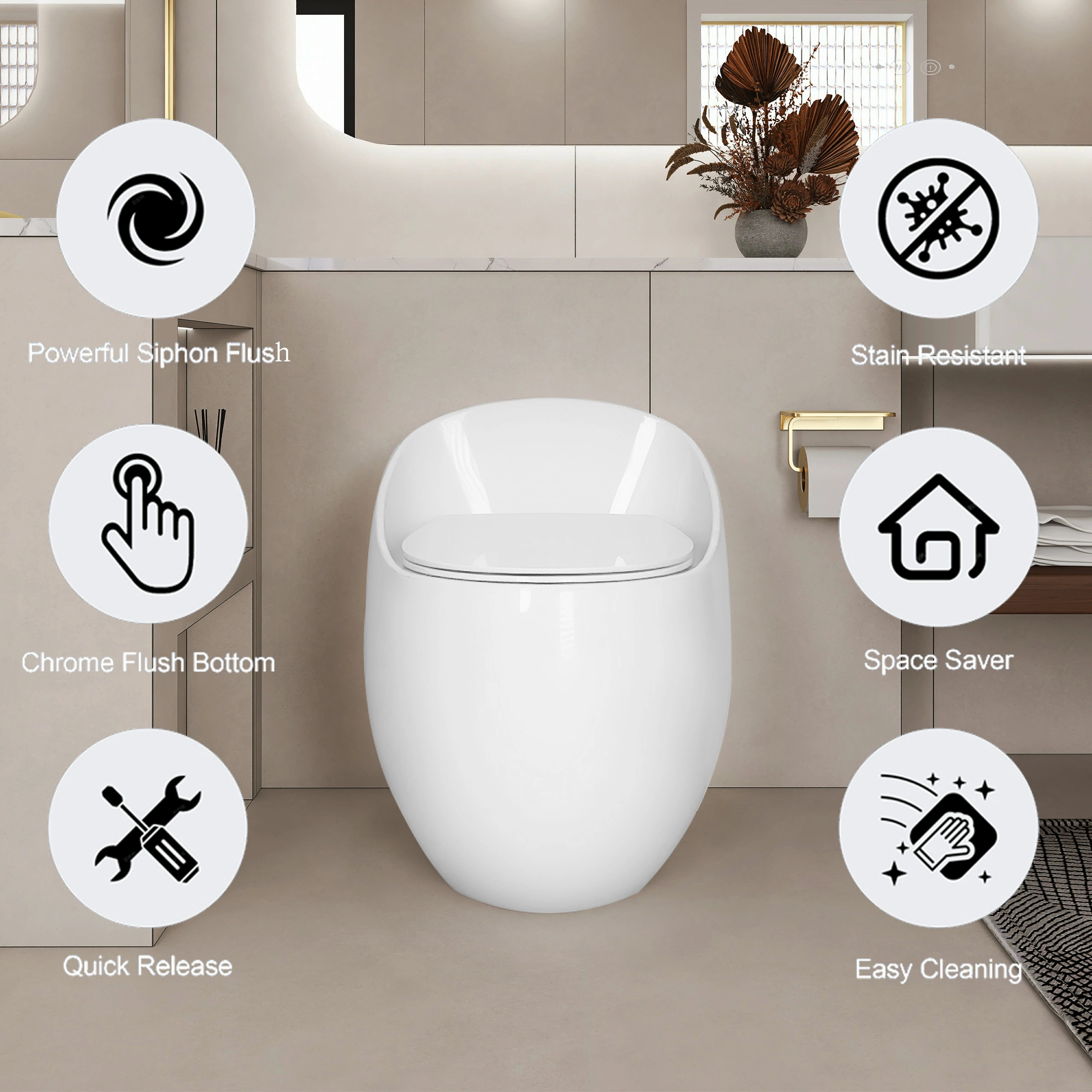 AISU Einteilige Toilette in Eierform mit Einzelspülung, 1,28 GPF