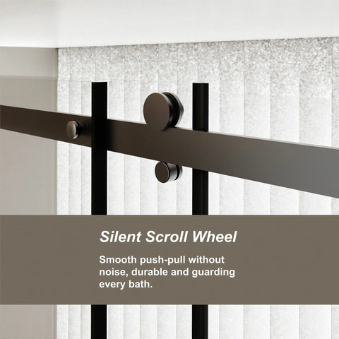 AISU 60 Zoll B x 72 Zoll H rahmenlose Duschtür, einzelne Schiebetür, 1/4 Zoll dickes, klares gehärtetes Glas mit Zink-Rollschienensystem, Edelstahlgriff, schwarz 