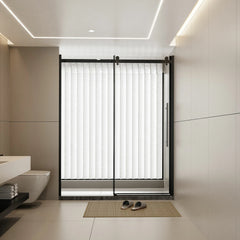 AISU 60.in W x 72.in H Frameless Shower Door Single Sliding, 1/4 inch Thick Clear Tempered Glass with Zinc Roller Rail System, Stainless Steel Handle, Black