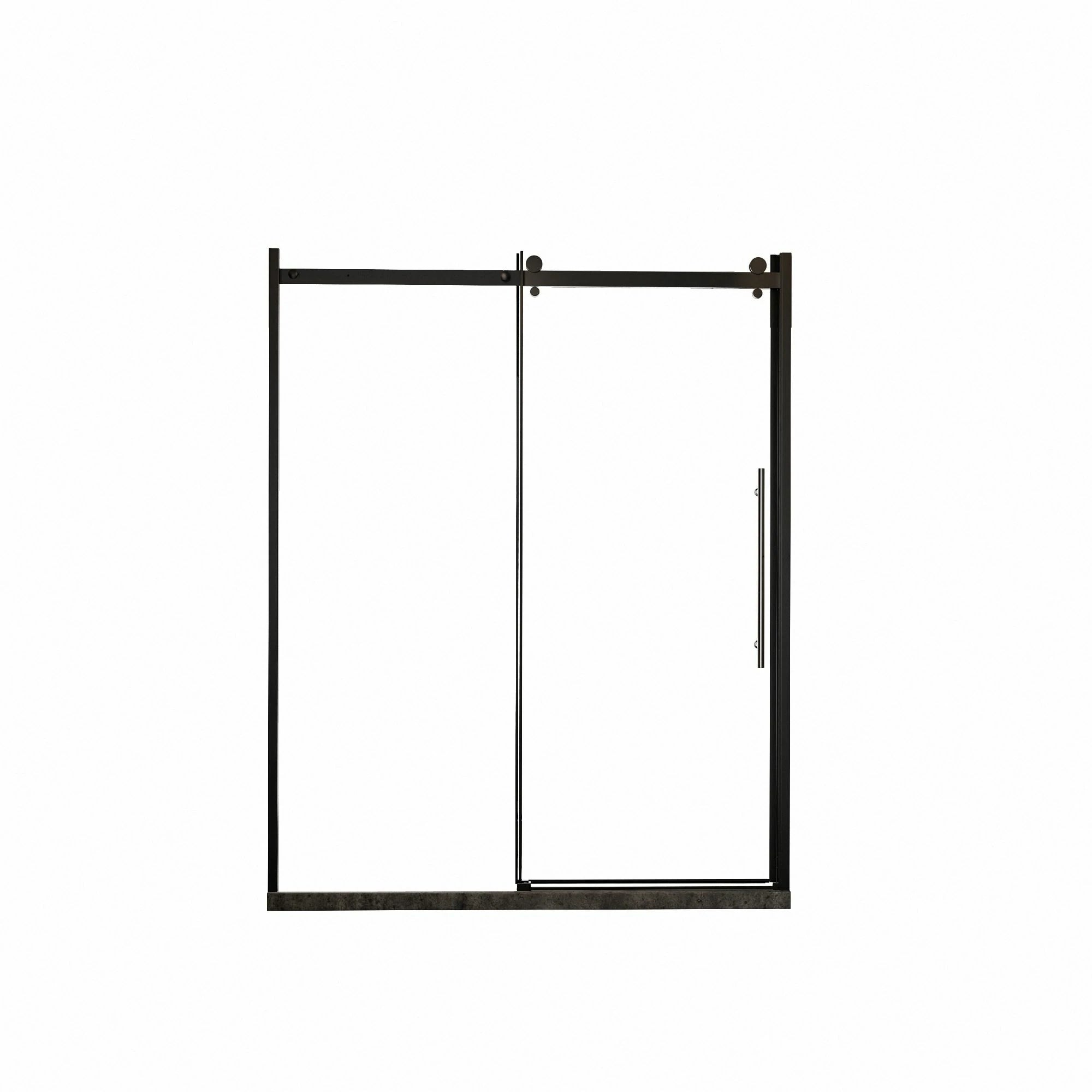 AISU 60 Zoll B x 72 Zoll H rahmenlose Duschtür, einzelne Schiebetür, 1/4 Zoll dickes, klares gehärtetes Glas mit Zink-Rollschienensystem, Edelstahlgriff, schwarz 