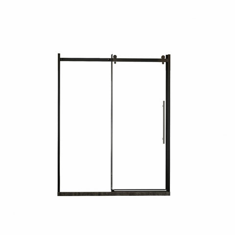 AISU 60 Zoll B x 72 Zoll H rahmenlose Duschtür, einzelne Schiebetür, 1/4 Zoll dickes, klares gehärtetes Glas mit Zink-Rollschienensystem, Edelstahlgriff, schwarz 