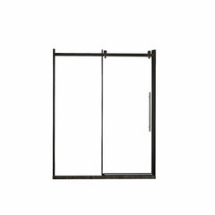 AISU 60.in W x 72.in H Frameless Shower Door Single Sliding, 1/4 inch Thick Clear Tempered Glass with Zinc Roller Rail System, Stainless Steel Handle, Black