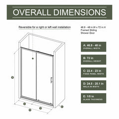 AISU Single Sliding Shower Door, 1/5 inch Thick Clear Tempered with Stainless Steel Handle