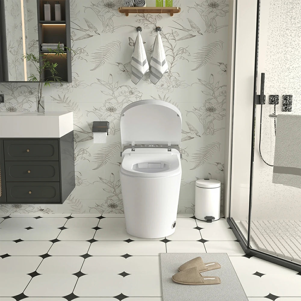 AISU Smart Bidet-Toilette mit Fernbedienung. Erhöhte Toilette ohne Spülkasten mit LED-Anzeige
