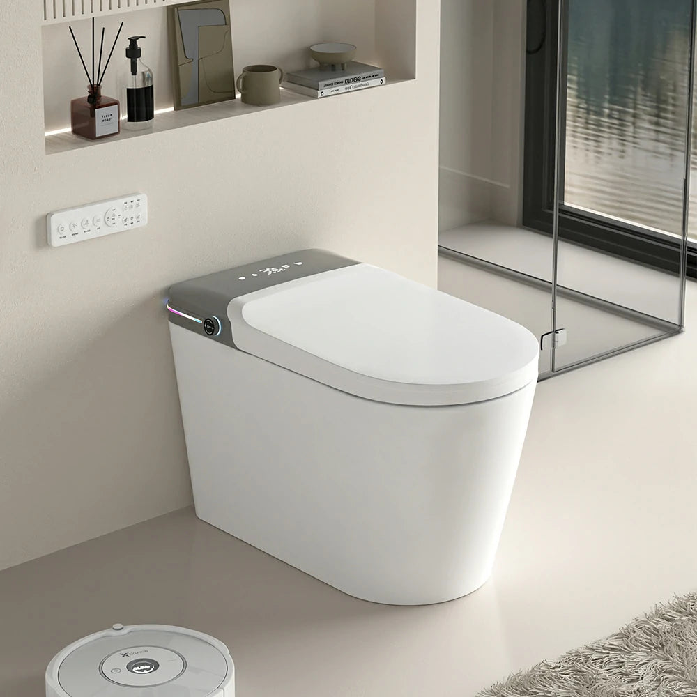 AISU Smart Bidet-Toilette mit Fernbedienung. Erhöhte Toilette ohne Spülkasten mit LED-Anzeige