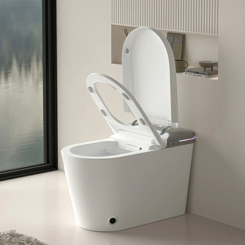 AISU Smart Bidet-Toilette mit Fernbedienung. Erhöhte Toilette ohne Spülkasten mit LED-Anzeige