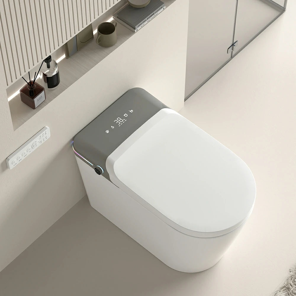 AISU Smart Bidet-Toilette mit Fernbedienung. Erhöhte Toilette ohne Spülkasten mit LED-Anzeige