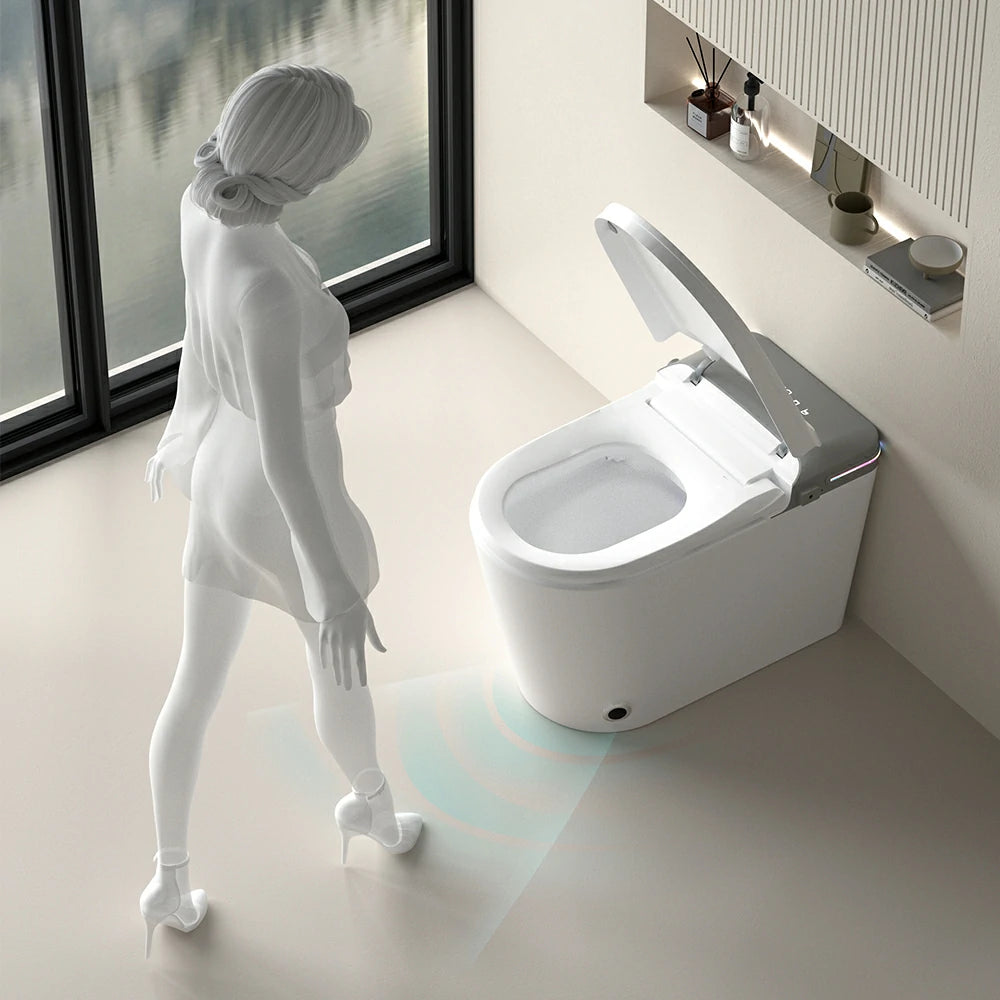 AISU Smart Bidet-Toilette mit Fernbedienung. Erhöhte Toilette ohne Spülkasten mit LED-Anzeige