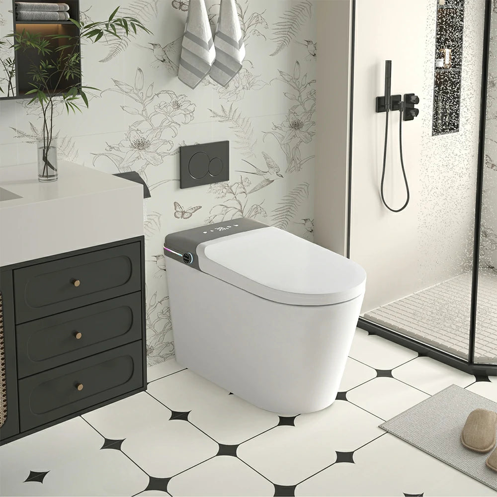 AISU Smart Bidet-Toilette mit Fernbedienung. Erhöhte Toilette ohne Spülkasten mit LED-Anzeige