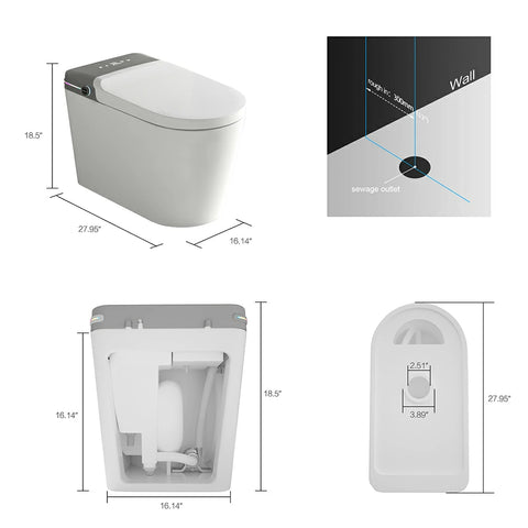 AISU Smart Bidet-Toilette mit Fernbedienung. Erhöhte Toilette ohne Spülkasten mit LED-Anzeige