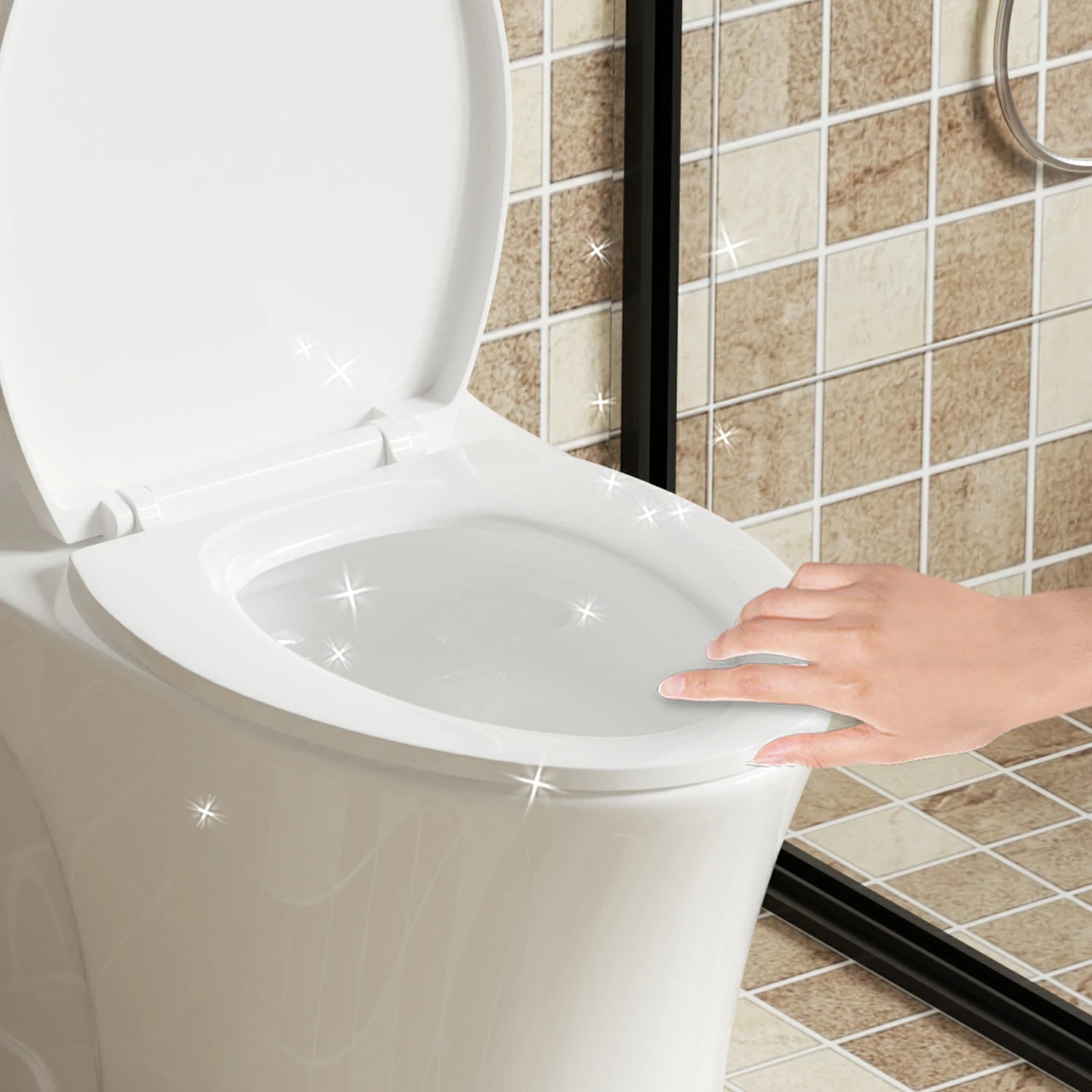 AISU 1.1/1.6 GPF Tornado Flush Einteilige Toilette, länglich, Siphon-S-Geruchsverschluss 12", sanft schließender Sitz, Knopf auf der Spülkastenoberseite, leistungsstarke Doppelspülung MAP 1000 g, bequemer Stuhlsitz ADA-Höhe 17", glänzendes Weiß