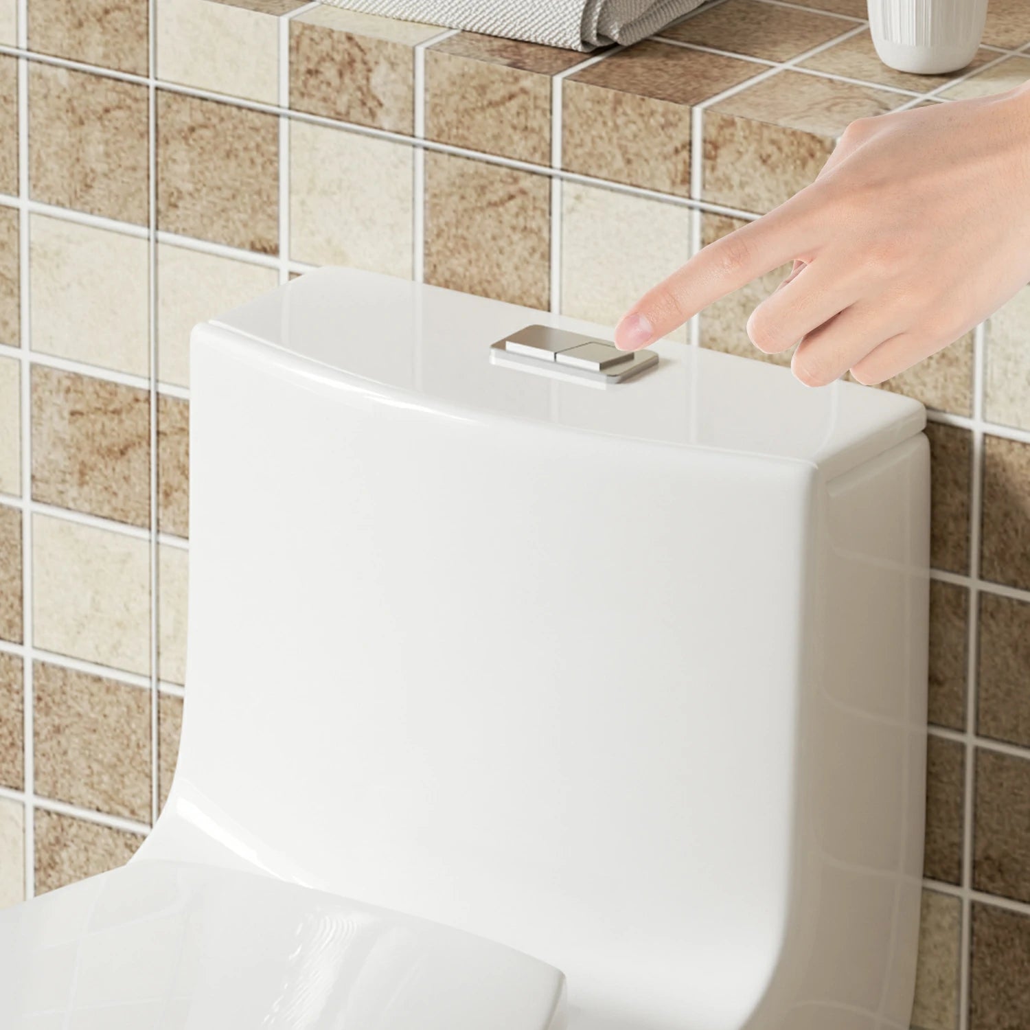 AISU 1.1/1.6 GPF Tornado Flush Einteilige Toilette, länglich, Siphon-S-Geruchsverschluss 12", sanft schließender Sitz, Knopf auf der Spülkastenoberseite, leistungsstarke Doppelspülung MAP 1000 g, bequemer Stuhlsitz ADA-Höhe 17", glänzendes Weiß