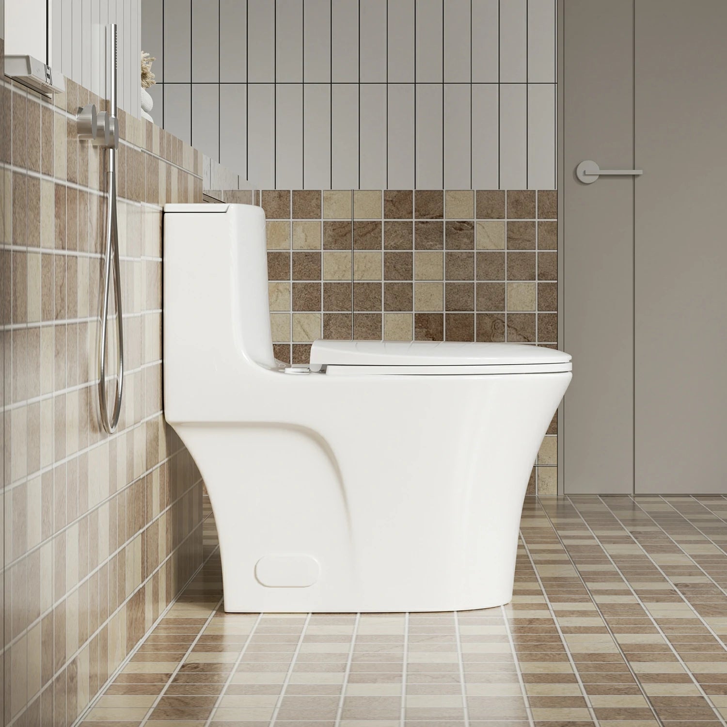 AISU 1.1/1.6 GPF Tornado Flush Einteilige Toilette, länglich, Siphon-S-Geruchsverschluss 12", sanft schließender Sitz, Knopf auf der Spülkastenoberseite, leistungsstarke Doppelspülung MAP 1000 g, bequemer Stuhlsitz ADA-Höhe 17", glänzendes Weiß