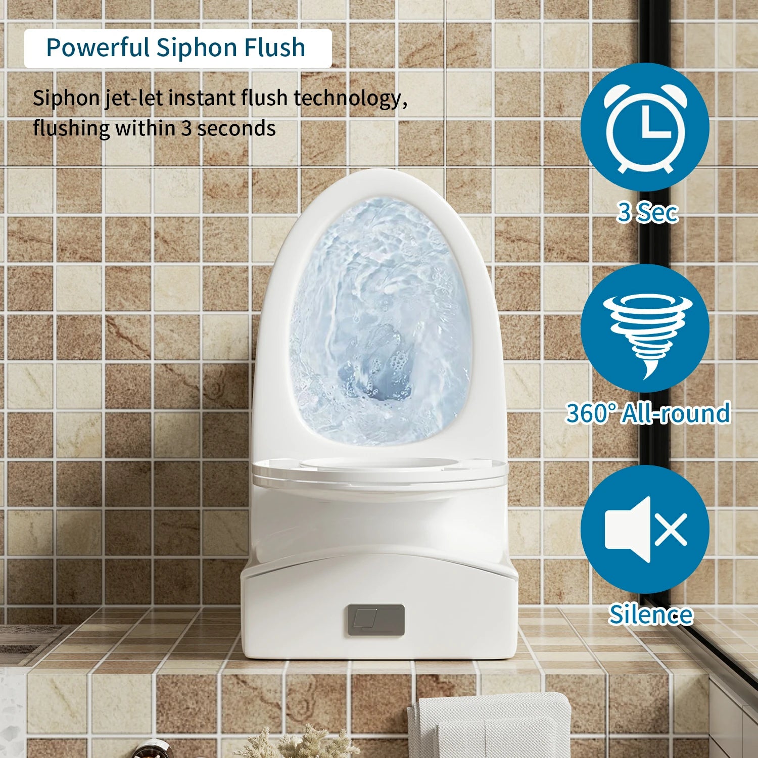 AISU 1.1/1.6 GPF Tornado Flush Einteilige Toilette, länglich, Siphon-S-Geruchsverschluss 12", sanft schließender Sitz, Knopf auf der Spülkastenoberseite, leistungsstarke Doppelspülung MAP 1000 g, bequemer Stuhlsitz ADA-Höhe 17", glänzendes Weiß