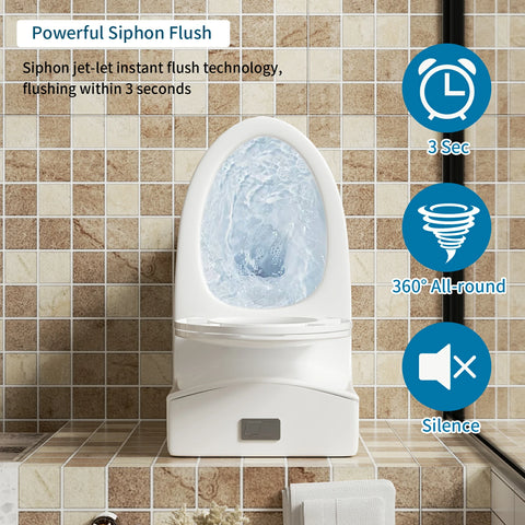 AISU 1.1/1.6 GPF Tornado Flush Einteilige Toilette, länglich, Siphon-S-Geruchsverschluss 12", sanft schließender Sitz, Knopf auf der Spülkastenoberseite, leistungsstarke Doppelspülung MAP 1000 g, bequemer Stuhlsitz ADA-Höhe 17", glänzendes Weiß