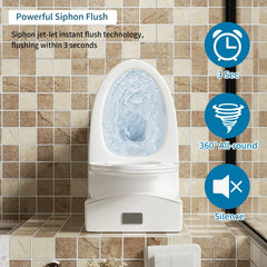 AISU 1.1/1.6 GPF Tornado Flush One-Piece Toilet Elongated, Siphonic S-trap 12", Soft Closing Seat, Button on Tank top, Powerful Dual Flush MAP 1000g, Comfort Chair Seat ADA Height 17", Glossy White