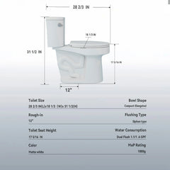 AISU 1.28 GPF Tornado Flush Two-piece Toilet for bathrooms, Gloss White