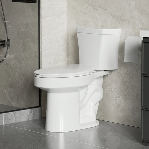 AISU 1,28 GPF Tornado Flush Zweiteilige Toilette für Badezimmer, Siphonic Side Press Single Flush, 17" ADA Comfort Chair Height Seat, S-Trap 12", randlose Schüssel mit sanft schließendem Sitz, benutzerfreundlich, glänzend weiß