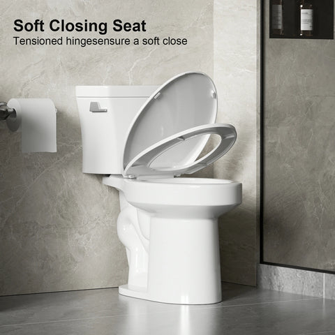 AISU 1,28 GPF Tornado Flush Zweiteilige Toilette für Badezimmer, Siphonic Side Press Single Flush, 17" ADA Comfort Chair Height Seat, S-Trap 12", randlose Schüssel mit sanft schließendem Sitz, benutzerfreundlich, glänzend weiß