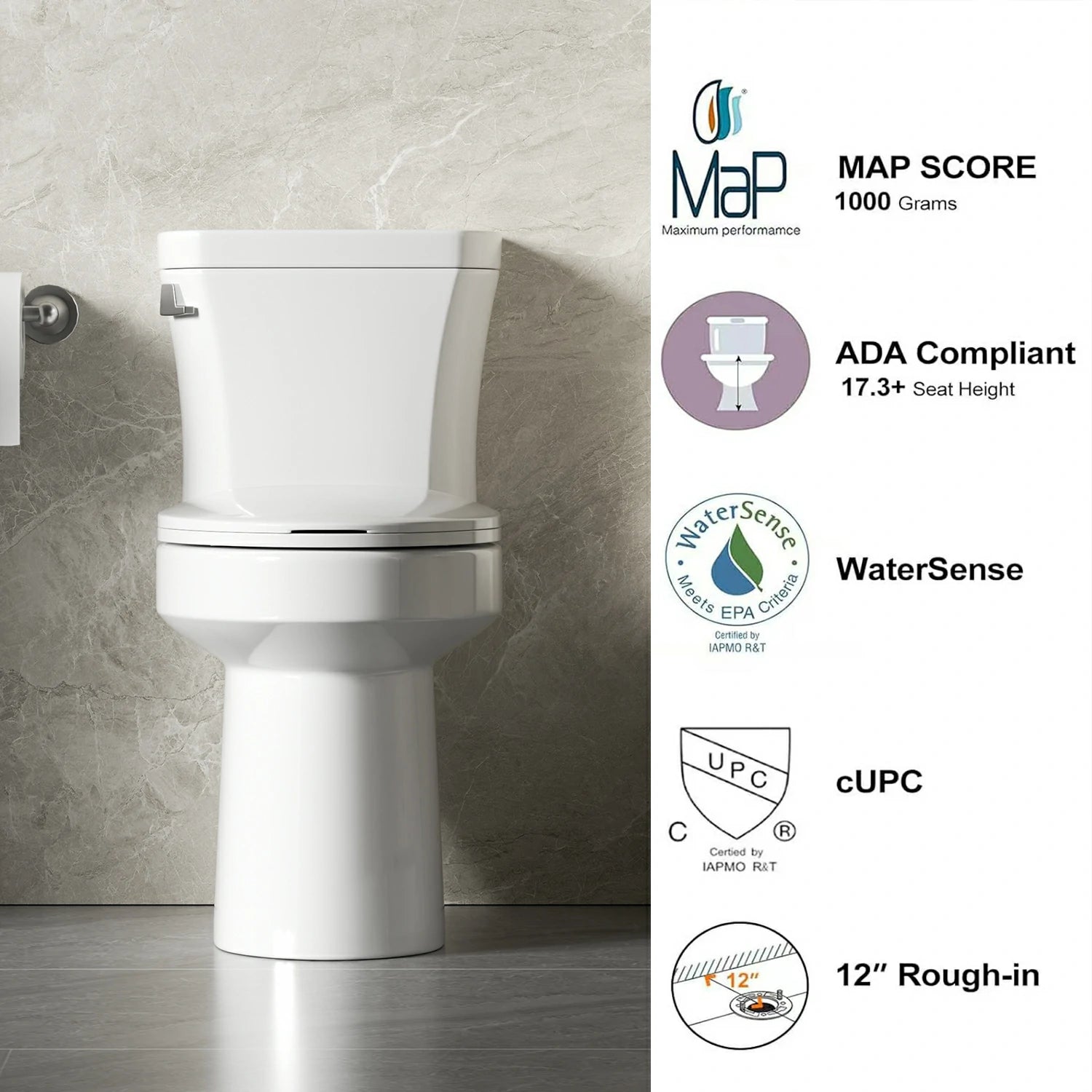 AISU 1,28 GPF Tornado Flush Zweiteilige Toilette für Badezimmer, Siphonic Side Press Single Flush, 17" ADA Comfort Chair Height Seat, S-Trap 12", randlose Schüssel mit sanft schließendem Sitz, benutzerfreundlich, glänzend weiß