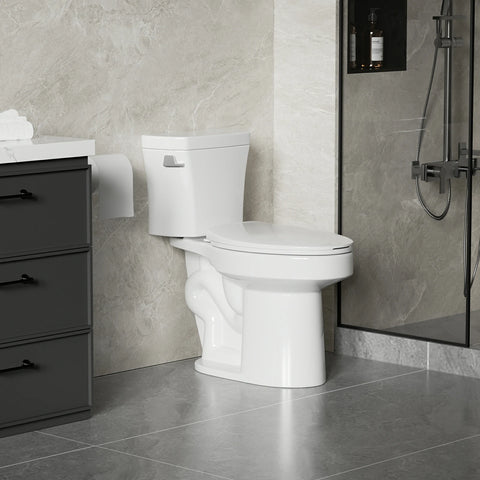 AISU 1,28 GPF Tornado Flush Zweiteilige Toilette für Badezimmer, Siphonic Side Press Single Flush, 17" ADA Comfort Chair Height Seat, S-Trap 12", randlose Schüssel mit sanft schließendem Sitz, benutzerfreundlich, glänzend weiß
