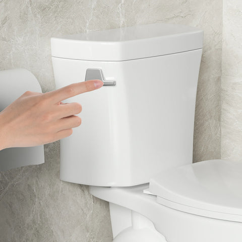 AISU 1,28 GPF Tornado Flush Zweiteilige Toilette für Badezimmer, Siphonic Side Press Single Flush, 17" ADA Comfort Chair Height Seat, S-Trap 12", randlose Schüssel mit sanft schließendem Sitz, benutzerfreundlich, glänzend weiß