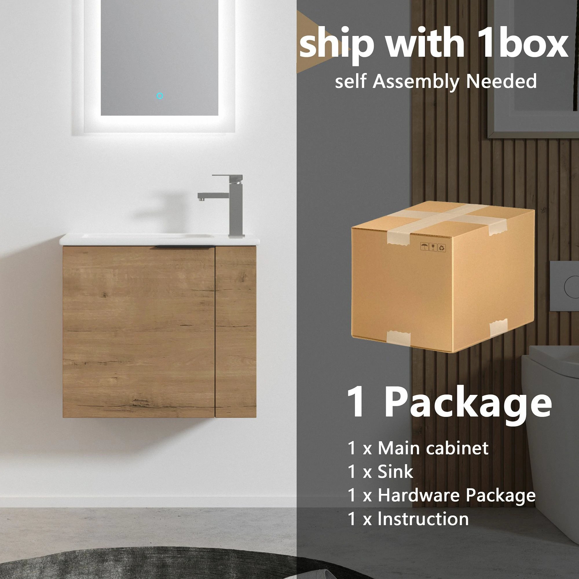 AISU 22" Badezimmer-Waschtisch mit Waschbecken für kleine Badezimmer