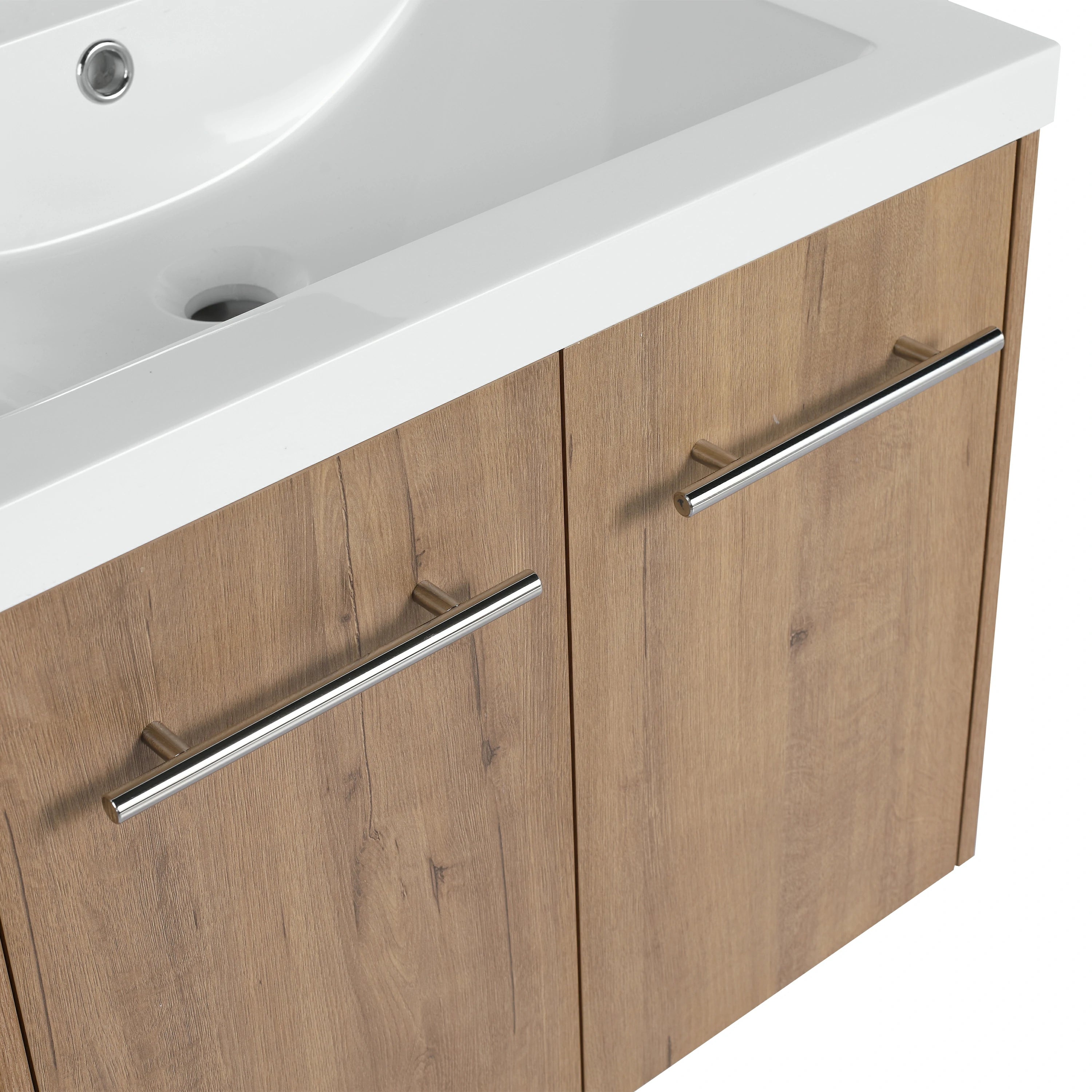 AISU Badezimmerschrank mit Waschbecken, Türen mit sanfter Schließung, schwimmendes Montagedesign, für kleine Badezimmer