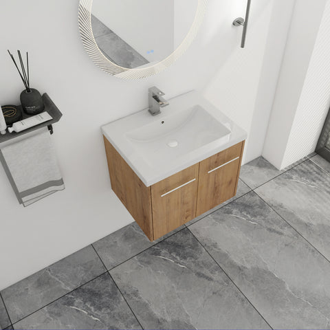 AISU Badezimmerschrank mit Waschbecken, Türen mit sanfter Schließung, schwimmendes Montagedesign, für kleine Badezimmer