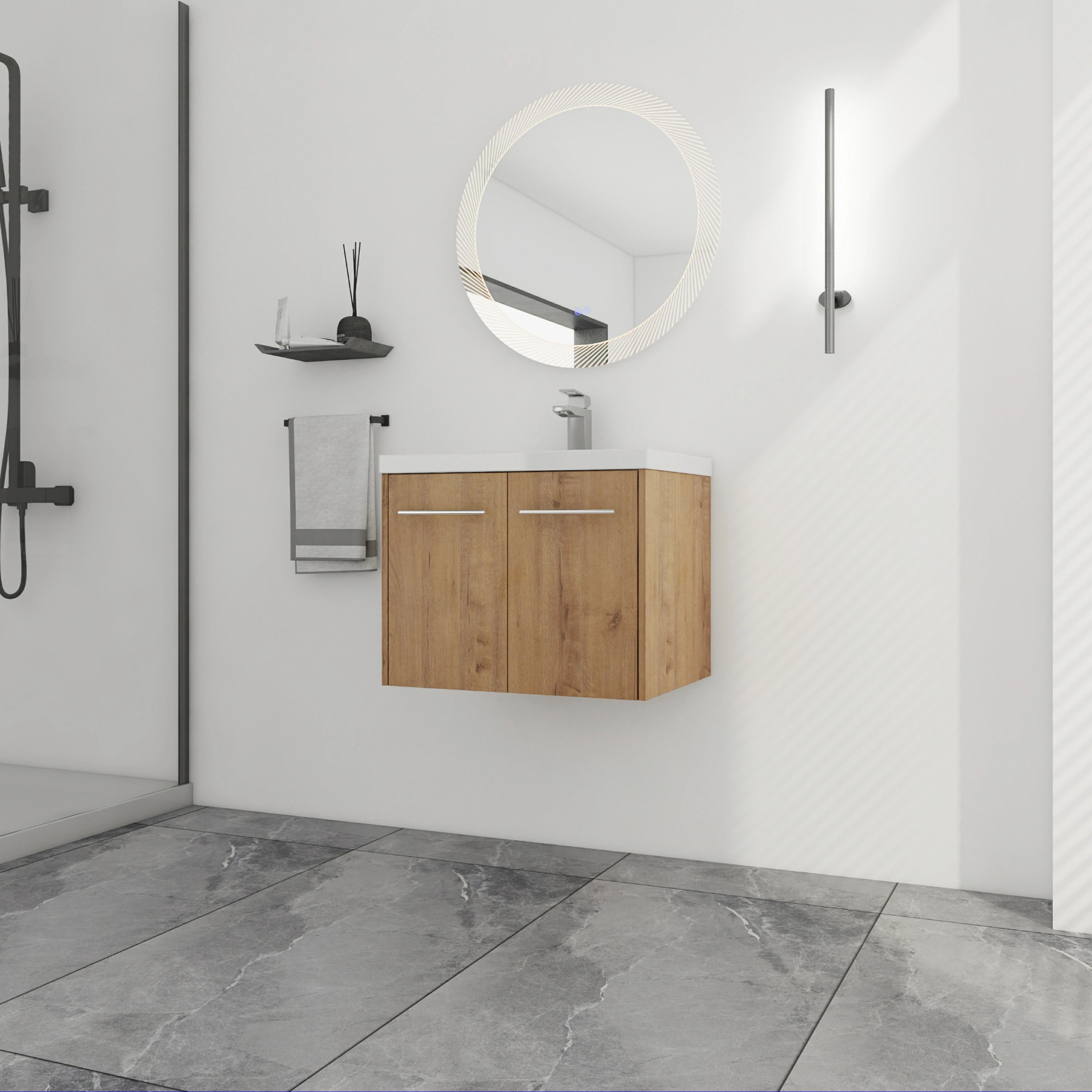 AISU Badezimmerschrank mit Waschbecken, Türen mit sanfter Schließung, schwimmendes Montagedesign, für kleine Badezimmer