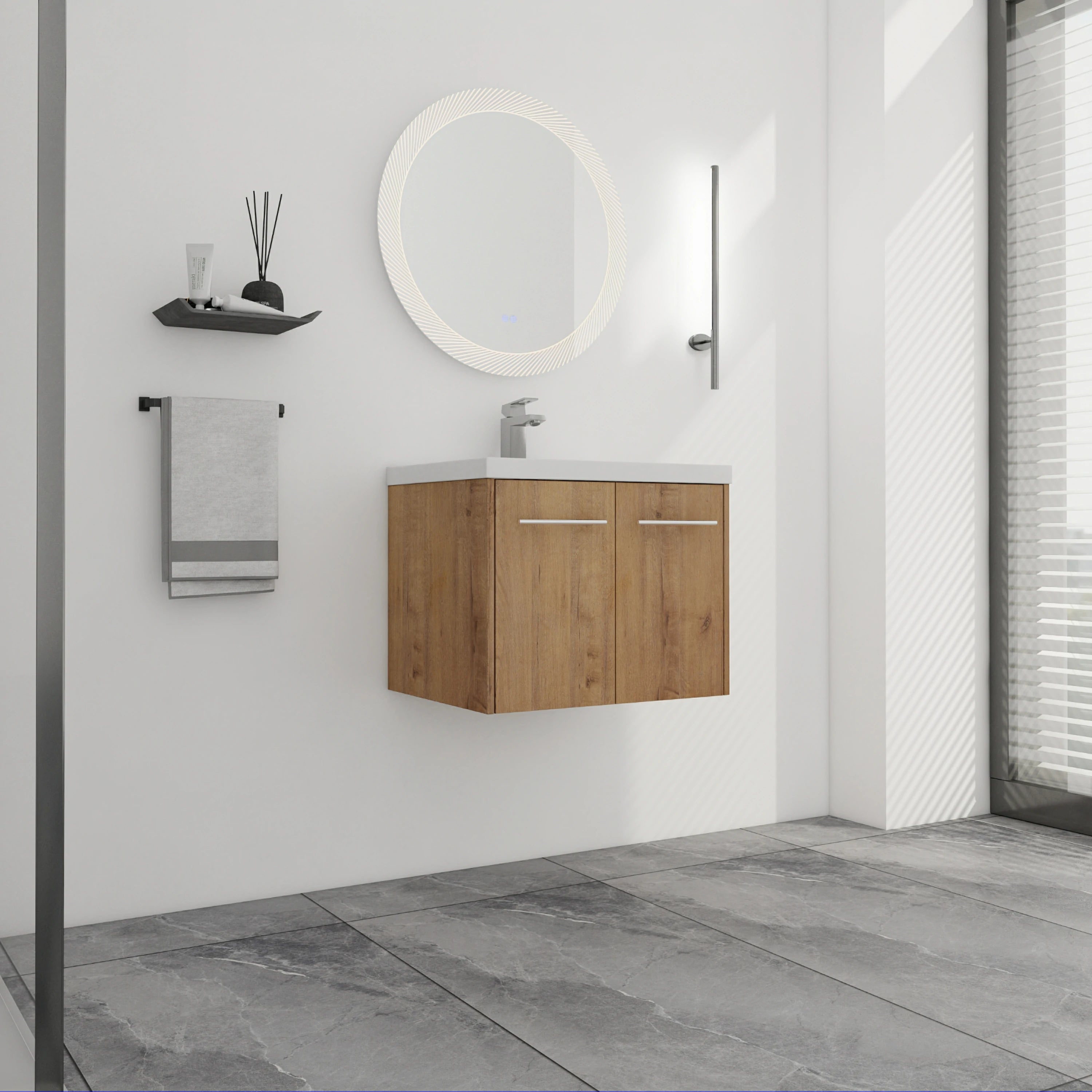 AISU Badezimmerschrank mit Waschbecken, Türen mit sanfter Schließung, schwimmendes Montagedesign, für kleine Badezimmer