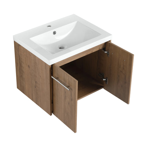 AISU Badezimmerschrank mit Waschbecken, Türen mit sanfter Schließung, schwimmendes Montagedesign, für kleine Badezimmer