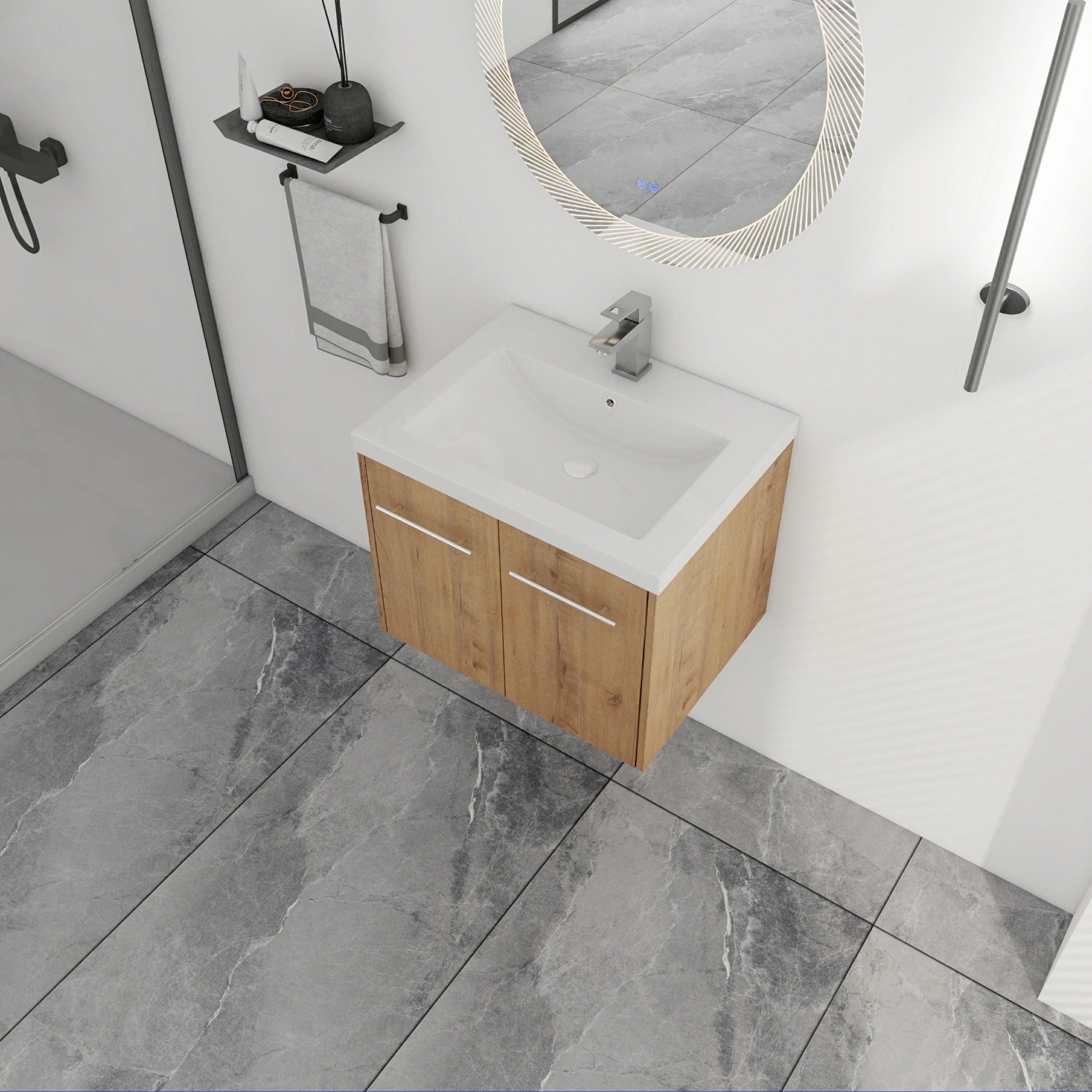 AISU Badezimmerschrank mit Waschbecken, Türen mit sanfter Schließung, schwimmendes Montagedesign, für kleine Badezimmer