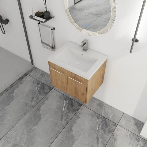 AISU Badezimmerschrank mit Waschbecken, Türen mit sanfter Schließung, schwimmendes Montagedesign, für kleine Badezimmer
