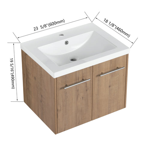 AISU Badezimmerschrank mit Waschbecken, Türen mit sanfter Schließung, schwimmendes Montagedesign, für kleine Badezimmer