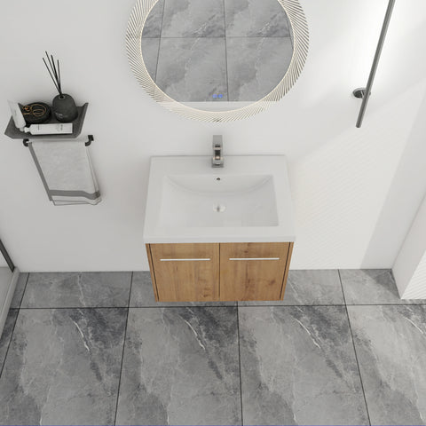 AISU Badezimmerschrank mit Waschbecken, Türen mit sanfter Schließung, schwimmendes Montagedesign, für kleine Badezimmer