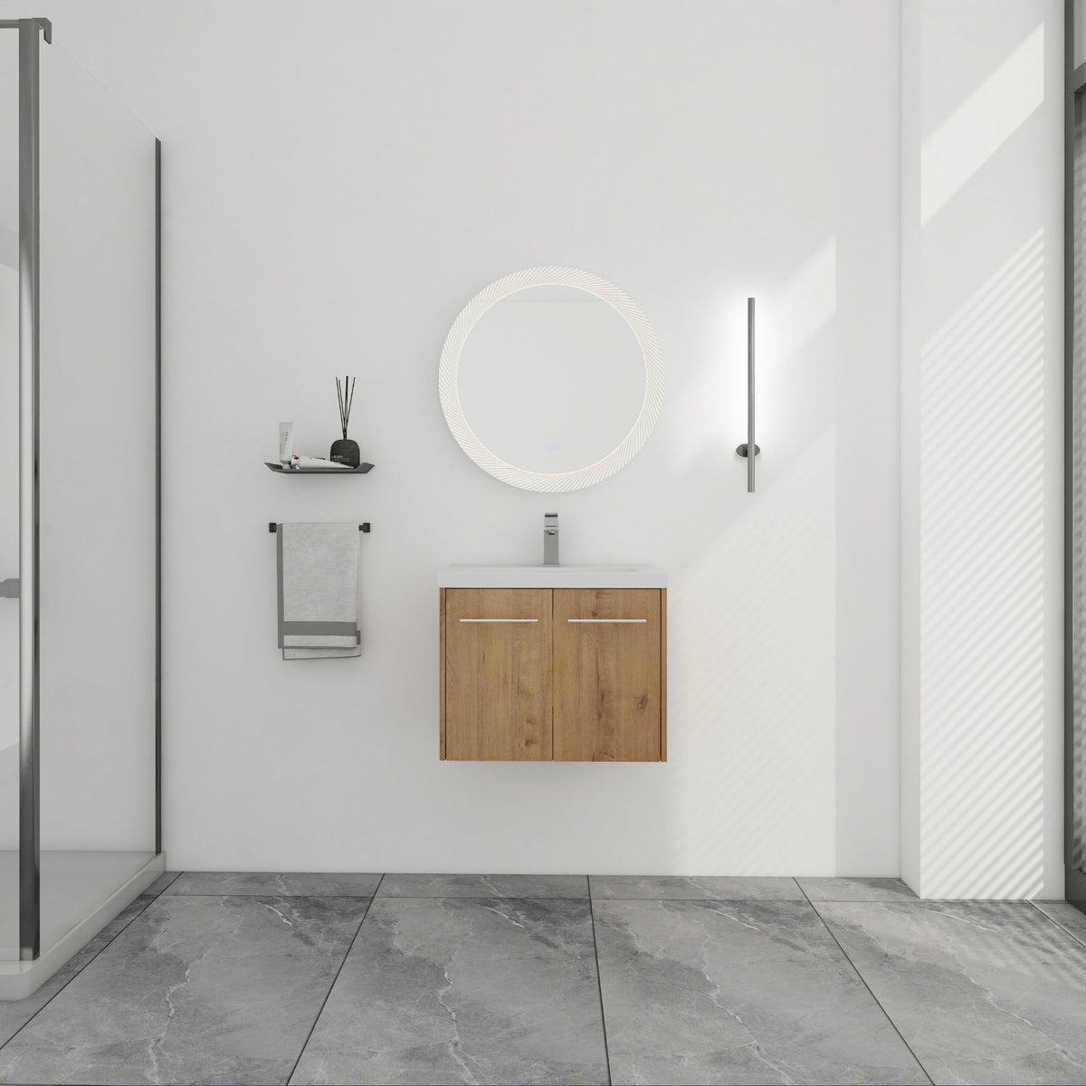 AISU Badezimmerschrank mit Waschbecken, Türen mit sanfter Schließung, schwimmendes Montagedesign, für kleine Badezimmer