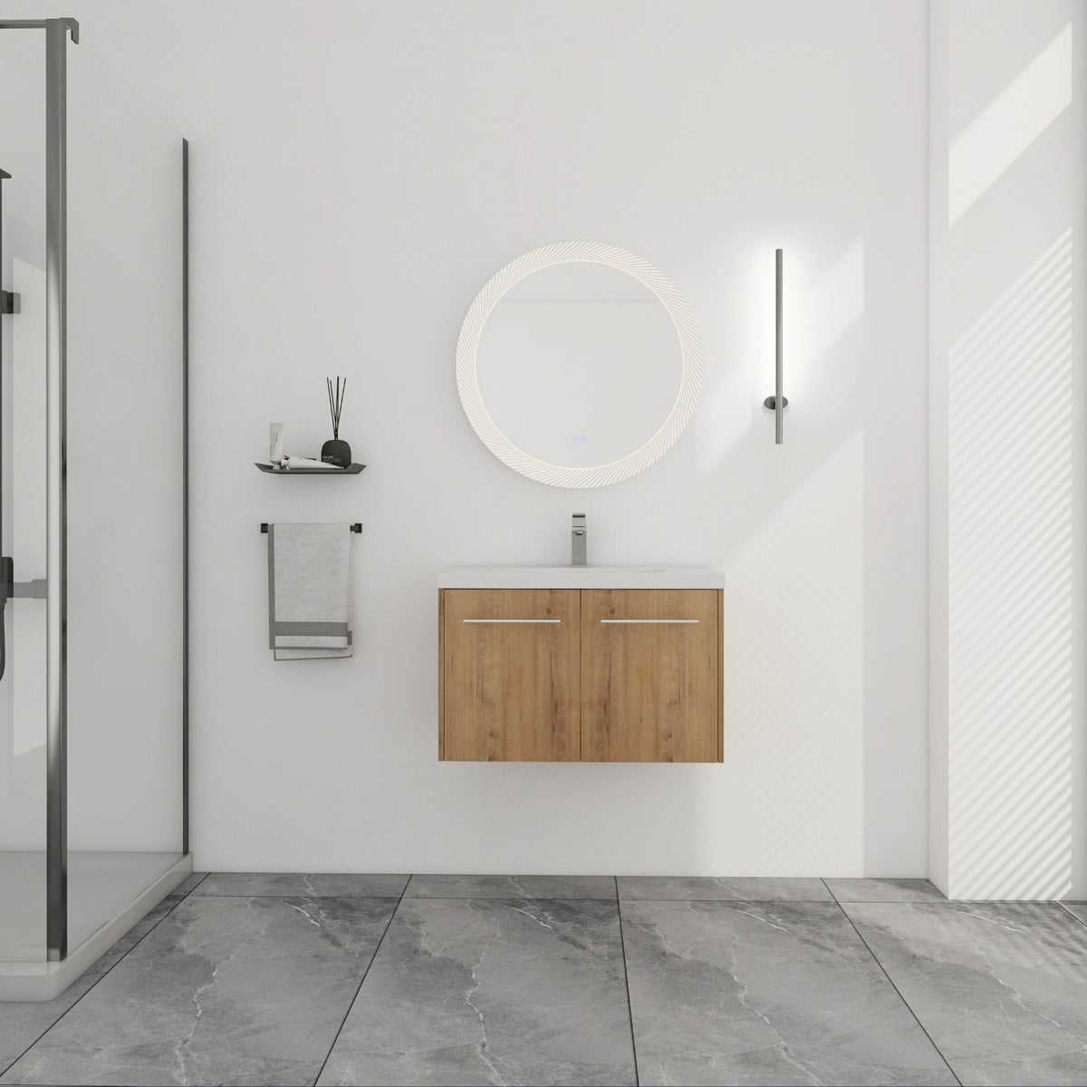 AISU Badezimmerschrank mit Waschbecken, Türen mit sanfter Schließung, schwimmendes Montagedesign, für kleine Badezimmer