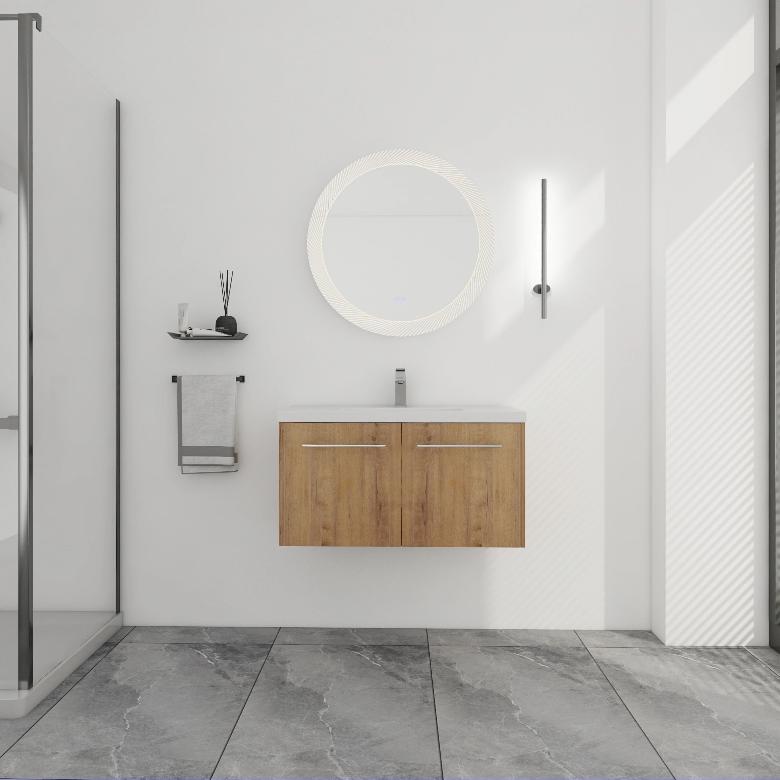 AISU Badezimmerschrank mit Waschbecken, Türen mit sanfter Schließung, schwimmendes Montagedesign, für kleine Badezimmer