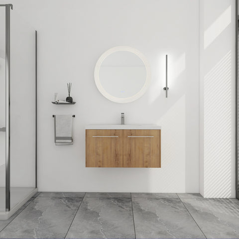 AISU Badezimmerschrank mit Waschbecken, Türen mit sanfter Schließung, schwimmendes Montagedesign, für kleine Badezimmer