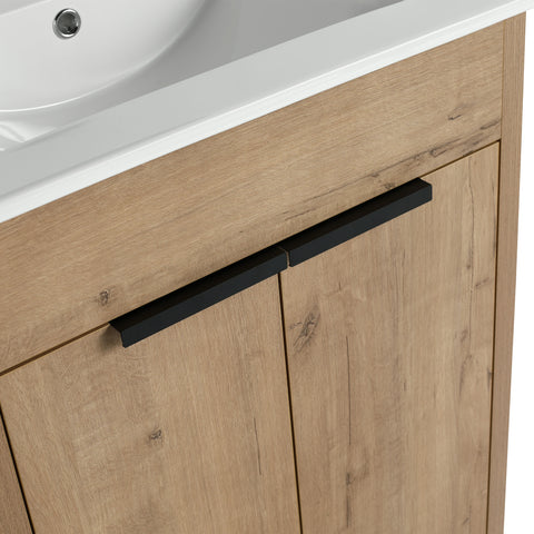 Meuble-lavabo autoportant AISU avec lavabo en céramique et 2 portes d'armoire à fermeture douce