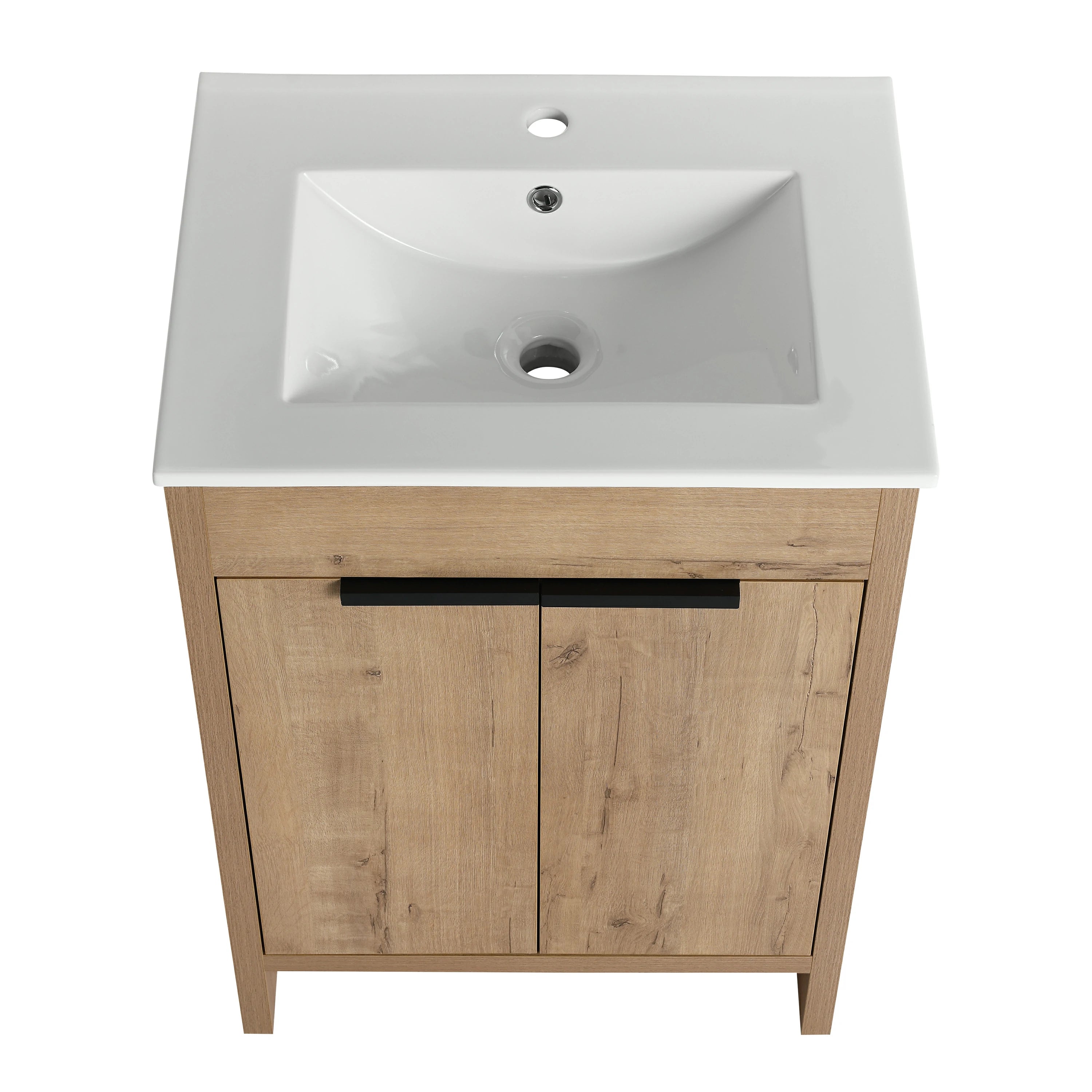 Meuble-lavabo autoportant AISU avec lavabo en céramique et 2 portes d'armoire à fermeture douce
