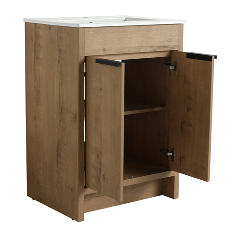 Meuble-lavabo autoportant AISU avec lavabo en céramique et 2 portes d'armoire à fermeture douce