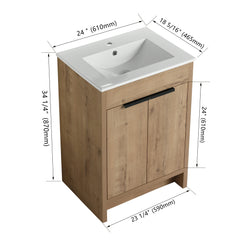 AISU 24" Freestanding Bathroom Vanity with Ceramic Sink & 2 Soft-Close Cabinet Doors