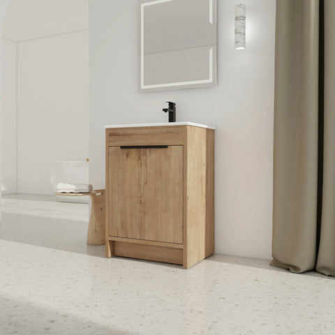 Meuble-lavabo autoportant AISU avec lavabo en céramique et 2 portes d'armoire à fermeture douce