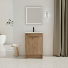 AISU 24" Freestanding Bathroom Vanity with Ceramic Sink & 2 Soft-Close Cabinet Doors