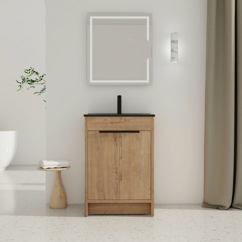 Meuble-lavabo autoportant AISU avec lavabo en céramique et 2 portes d'armoire à fermeture douce