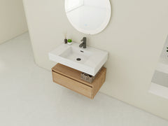 AISU 30" Modern Wall-Mounted Bathroom Vanity with Resin Sink and Soft Close Drawer, Imitative Oak Finish