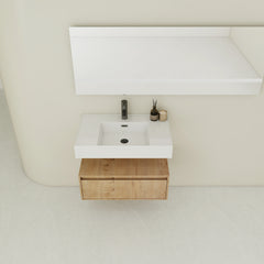 AISU 30" Modern Wall-Mounted Bathroom Vanity with Resin Sink and Soft Close Drawer, Imitative Oak Finish